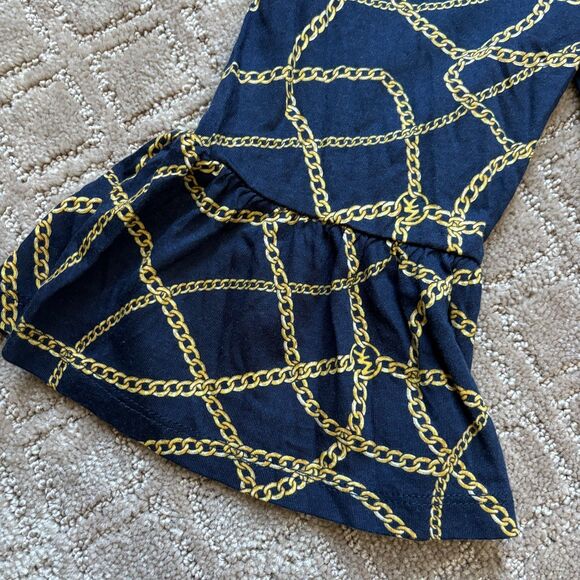 Michael Kors Navy Gold Chain Blouse Women's Large Nautical Peasant MK Logo NWT - Picture 3 of 11